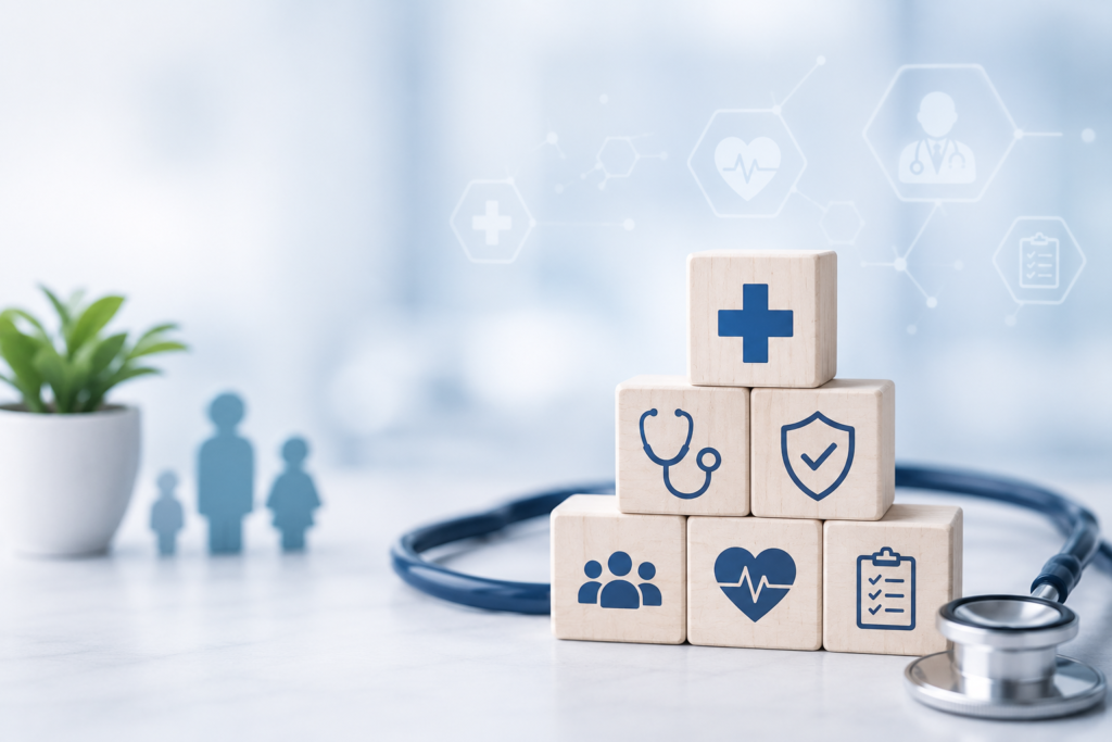 Healthcare marketing concept with medical compliance, patient trust, and digital healthcare strategy.